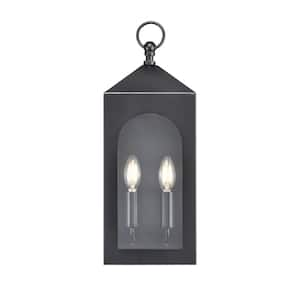 Bratton 2-Light 7 in. Wide Powder Coated Black Outdoor Wall Lantern with Clear Glass