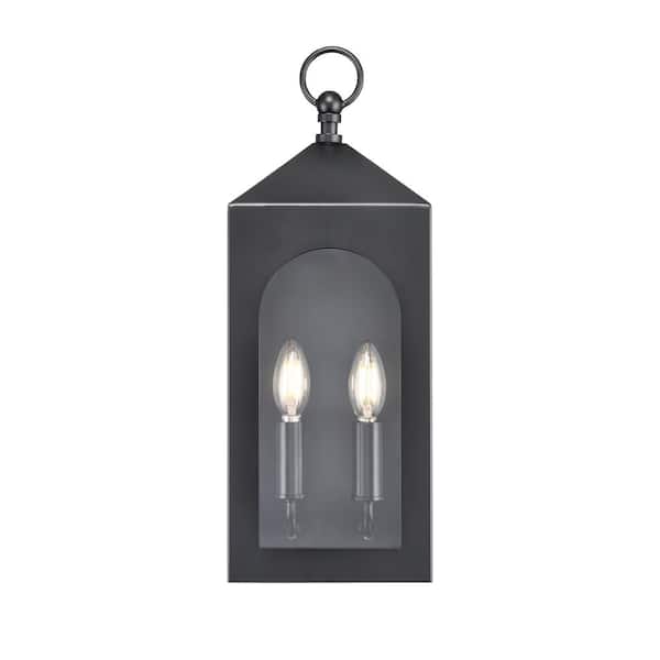 Millennium Lighting Bratton 2-Light 7 in. Wide Powder Coated Black Outdoor Wall Lantern with Clear Glass