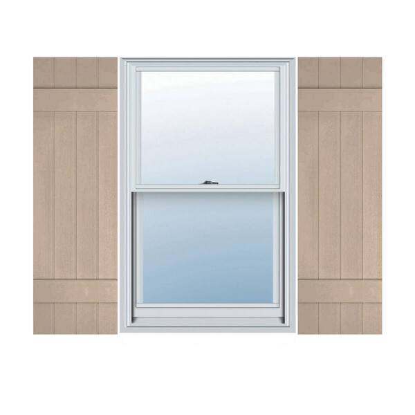 Ekena Millwork 14 in. x 36 in. Lifetime Vinyl TailorMade Four Board Joined Board and Batten Shutters Pair Wicker