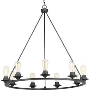 Debut Collection 28 in. 6-Light Black Graphite Farmhouse Urban Industrial Chandelier Dining Light
