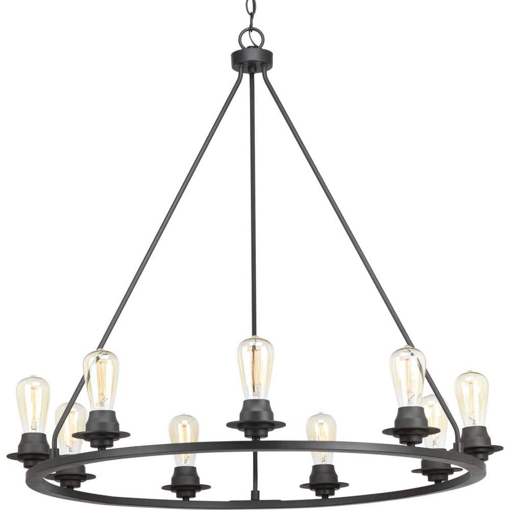 Graphite 36" Industrial 9-Light Steel Chandelier