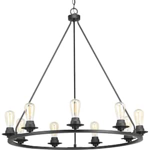 Debut Collection 28 in. 9-Light Black Graphite Farmhouse Urban Industrial Chandelier Dining Light