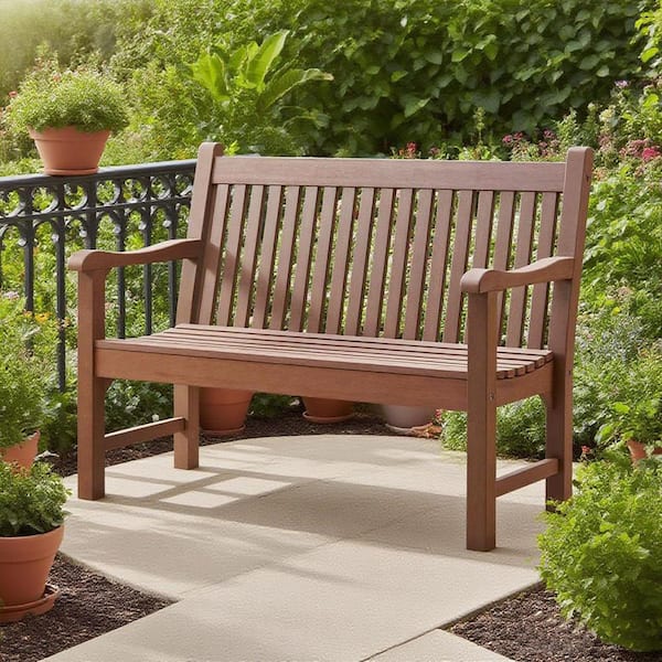 All-Weather Polystyrene Lumber 2-Person Plastic Outdoor Garden Bench in Brown