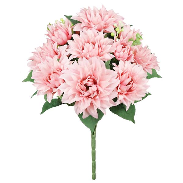 LIVING LUXURY 18 in. Blush Pink Artificial Dahlia Flower Stem Bush Bouquet (Set of 2)