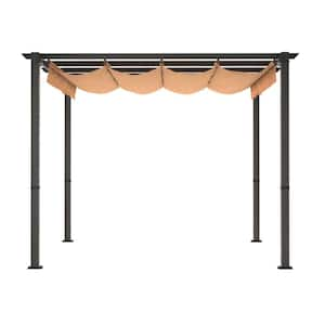 10 ft. x 10 ft. Khaki Aluminum Patio Pergola with Retractable Pergola Canopy