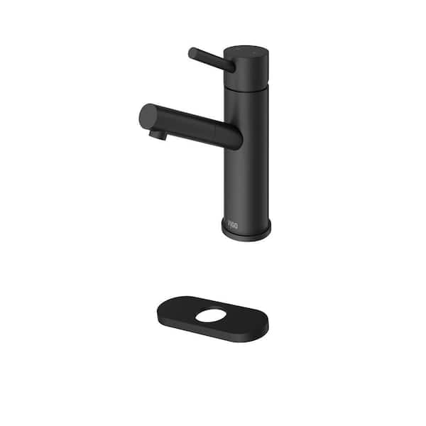 Noma Single Handle Single-Hole Bathroom Faucet and 5.5 in. Deck Plate in Matte Black Combo (2-Piece Set)