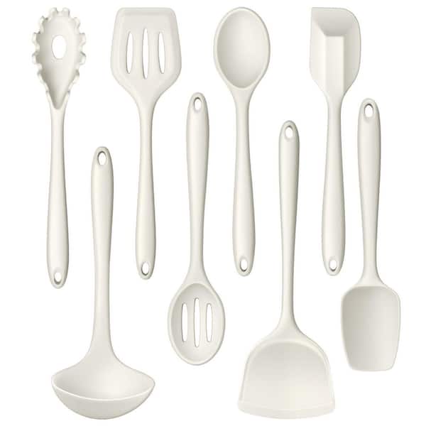 8-Piece White Silicone Kitchen Utensil Set Heat Resistant Cooking Tools for Nonstick Cookware Dishwasher Safe