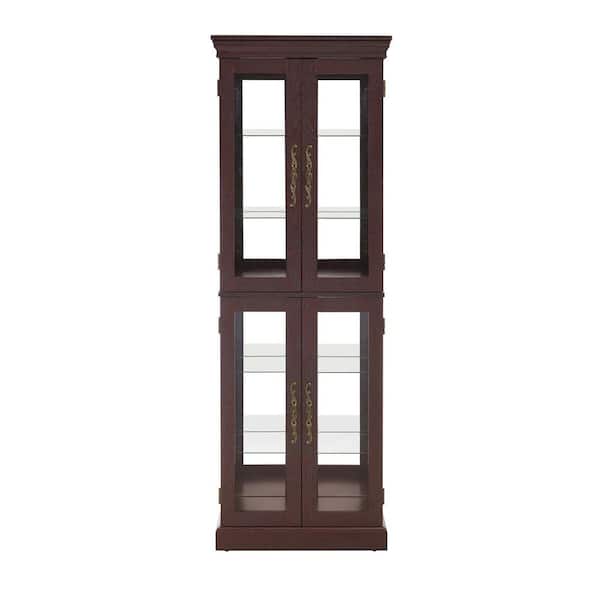 Unbranded 24.21 in. W x 12.2 in. D x 71.46 in. H Dark Brown Wood Linen Cabinet with Doors and Light Bulb for Living Room, Kitchen