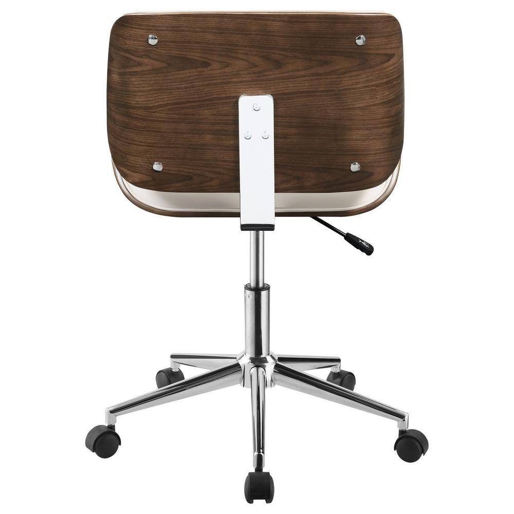 Ecru Leatherette and Walnut Swivel Desk Chair