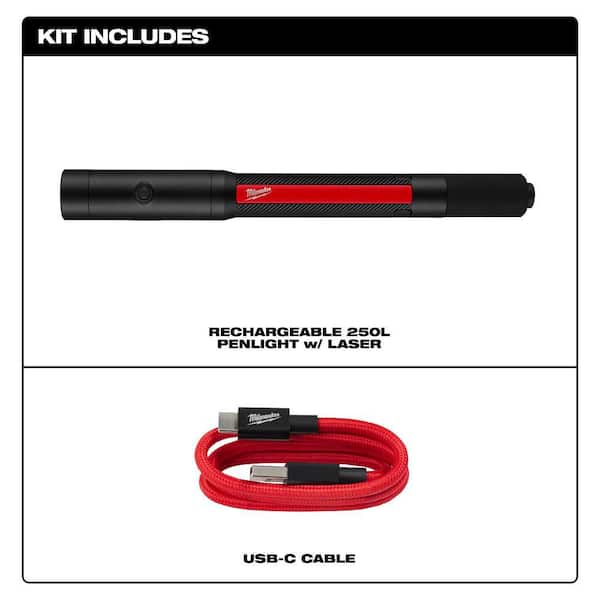 250 Lumens Internal Rechargeable Penlight with Laser