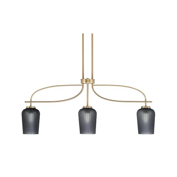 Unbranded Olympia 15 3-Light Chandelier New Age Brass Smoke Textured Glass Shade