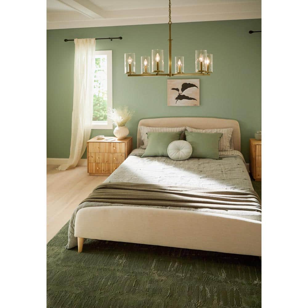 Natural Brass 6-Light Chandelier with Clear Glass Shades