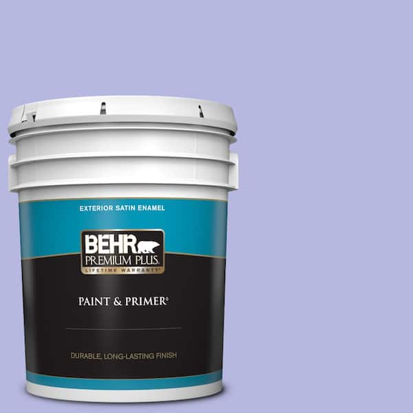 BEHR PREMIUM PLUS 5 gal. #P550-3 Lavender Cloud Satin Enamel Exterior Paint & Primer