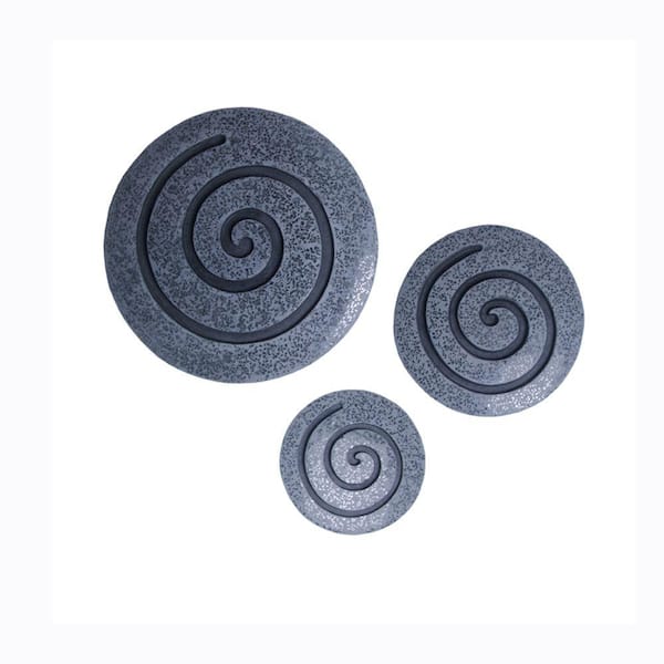 Benjara Gray Medium Round Sandstone and Glass Wall Decor with Spiral Design
