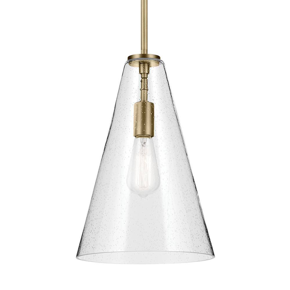 Natural Brass Mini Pendant with Clear Seeded Glass Shade