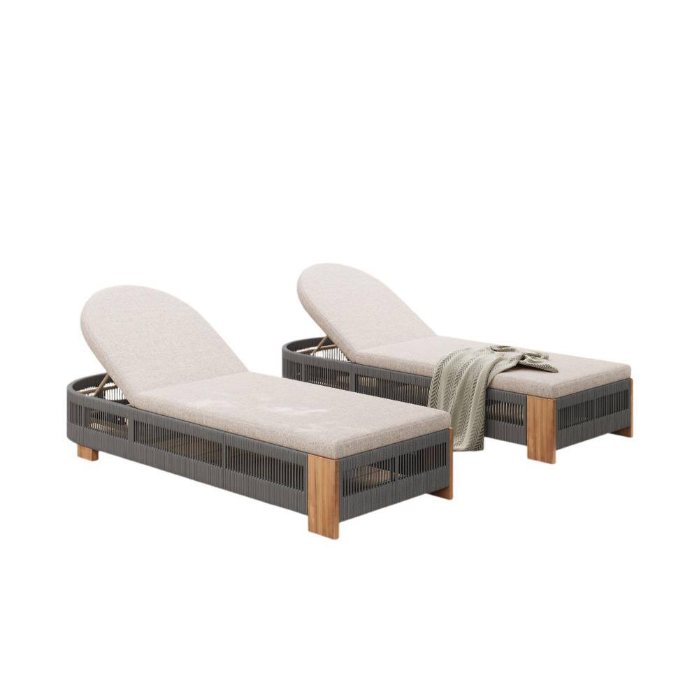 Teak Acacia Wood Outdoor Chaise Lounge Chair with Adjustable Backrest and Cushion price history on PriceWatchPro