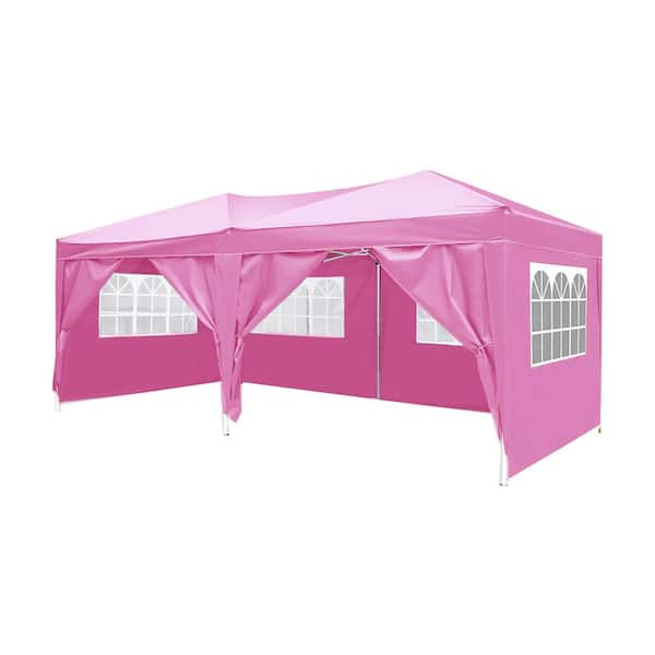 JimsMaison Pink Roof Metal Portable Carport with 6-Removable Sidewalls 20 ft. W x 10 ft. D x 8.5 ft. H