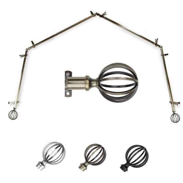 EMOH 13/16" Dia Adjustable 4-Sided Bay Window Curtain Rod 28 to 48" (each side) with Leoni Finials in Antique Brass