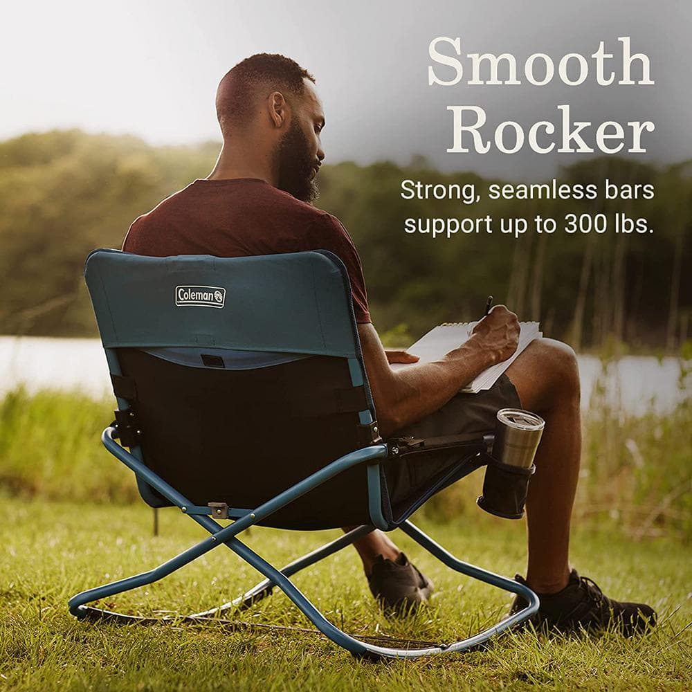 Deep Ocean Portable Outdoor Rocking Chair with Padded Arms