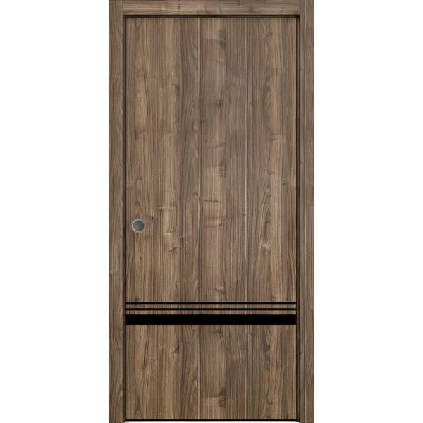 Sartodoors 28 in. x 80 in. 1 Panel Walnut Finished Solid Wood with Honeycomb Sliding Door with Hardware