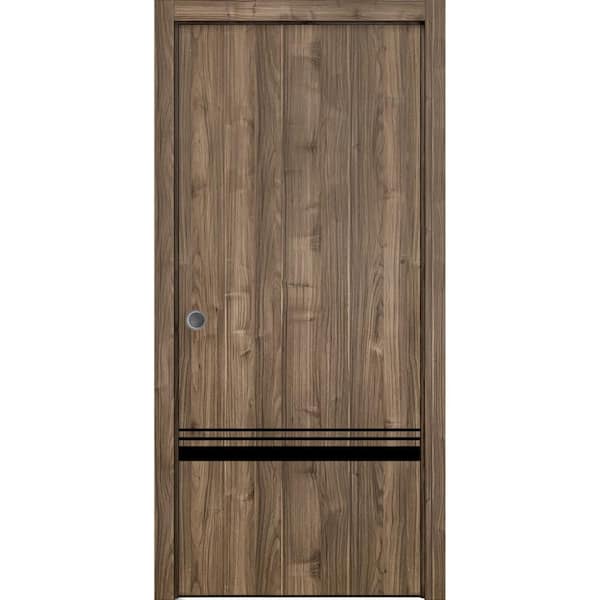 Sartodoors 32 in. x 96 in. 1 Panel Walnut Finished Solid Wood with Honeycomb Sliding Door with Hardware