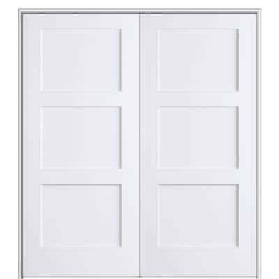 Shaker Flat Panel 48 in. x 80 in. Both Active Solid Core Primed Composite Double Prehung French Door w/ 4-9/16 in. Jamb
