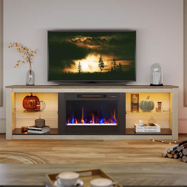 Bestier 70.8 in. Light Grey TV Stand with Fireplace Fits TVs up to 75 in. LED Entertainment Center