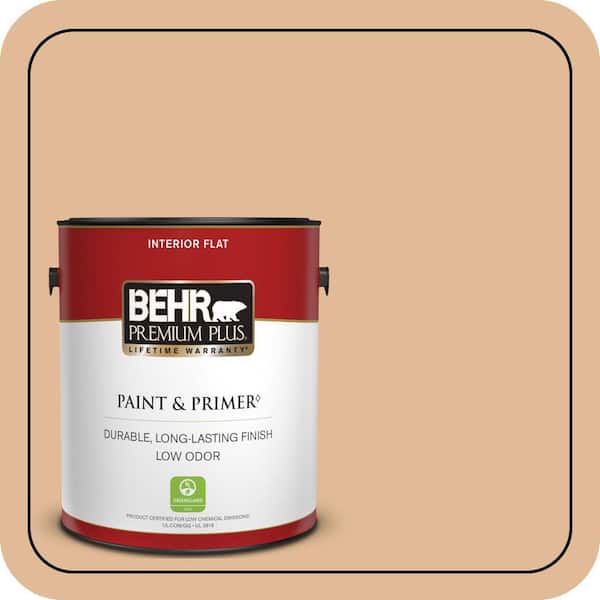 BEHR PREMIUM PLUS 1 gal. #S250-3 Honey Nougat Flat Low Odor Interior Paint & Primer