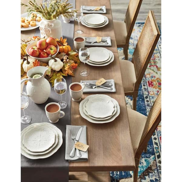 French Perle 12-Piece Traditional Pale Ivory Stoneware Dinnerware Set (Service for 4)