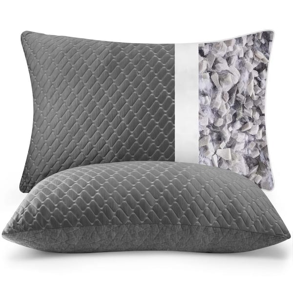 Bafode Memory Foam Queen Size Pillows Set of 2 Cooling Bed Pillow 2 Pack Shredded Memory Foam Pillow for Sleeping in Gray