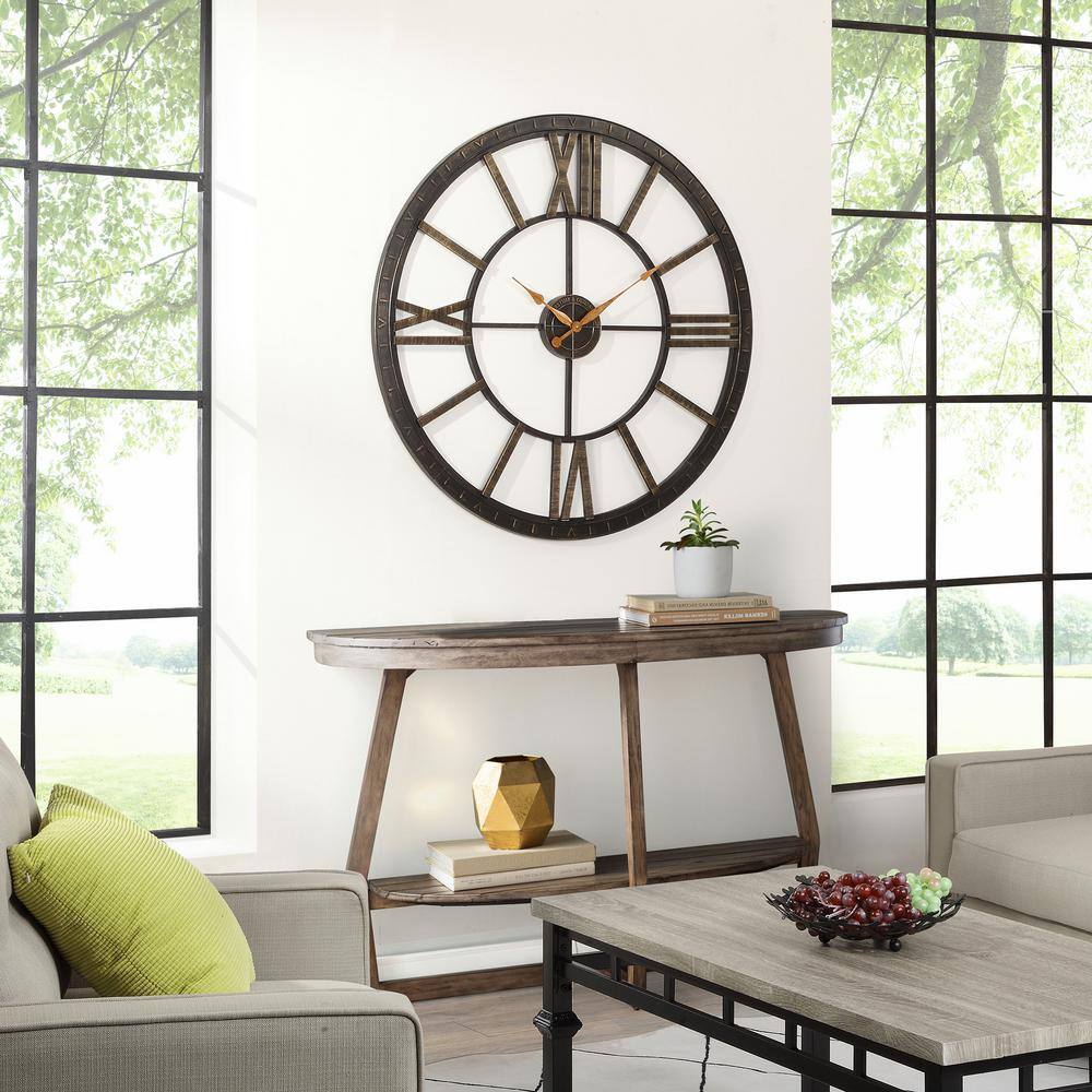 Oversized Bronze and Gold Roman Numeral Wall Clock