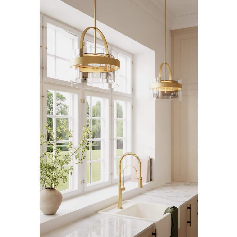 Ravik 60-Watt 1-Light Legacy Brass Convert Pendant to Semi-Flush Light with Clear and Grey Glass Shades No Bulb Included price history on PriceWatchPro