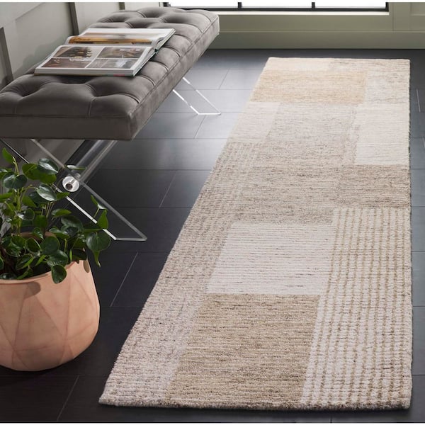 Ebony 2 ft. x 9 ft. Ivory/Beige Geometric Grid Runner Rug