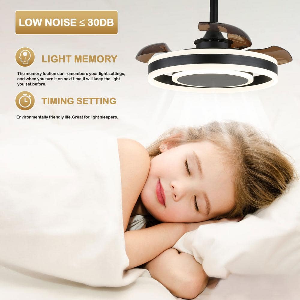 22-Inch Black Modern Ceiling Fan with Clear Blades and LED Light
