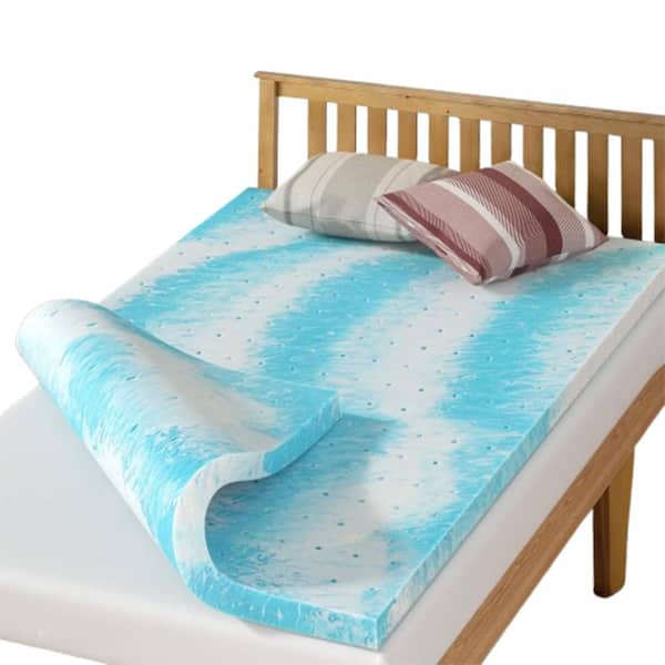BedsPick 2 in. Twin XL Gel Infused Memory Foam Blue Mattress Topper for College Dorm with Ventilated Design