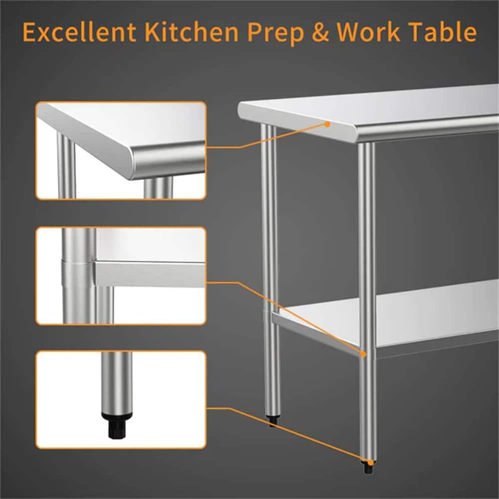 30'' x 24'' Stainless Steel Kitchen Work Table with Adjustable Undershelf