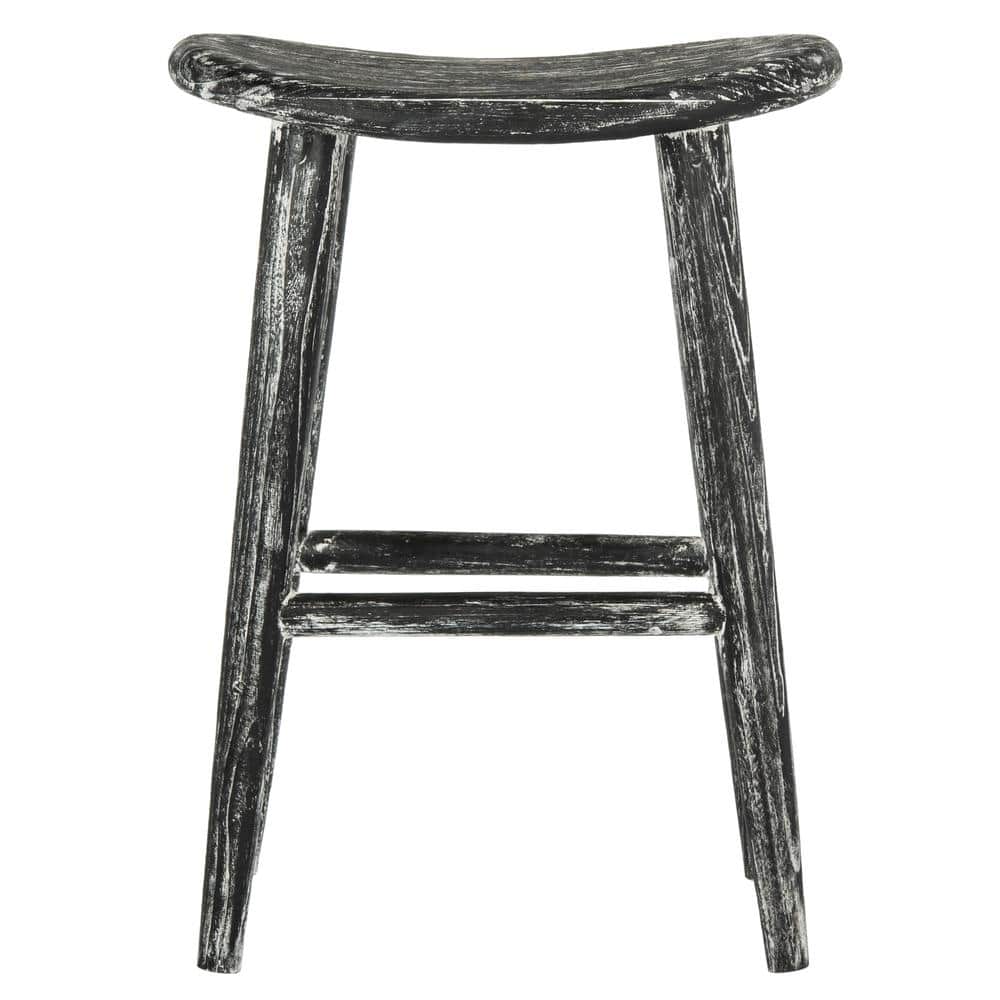 Transitional Black Wood Saddle-Style Counter Stool 24"