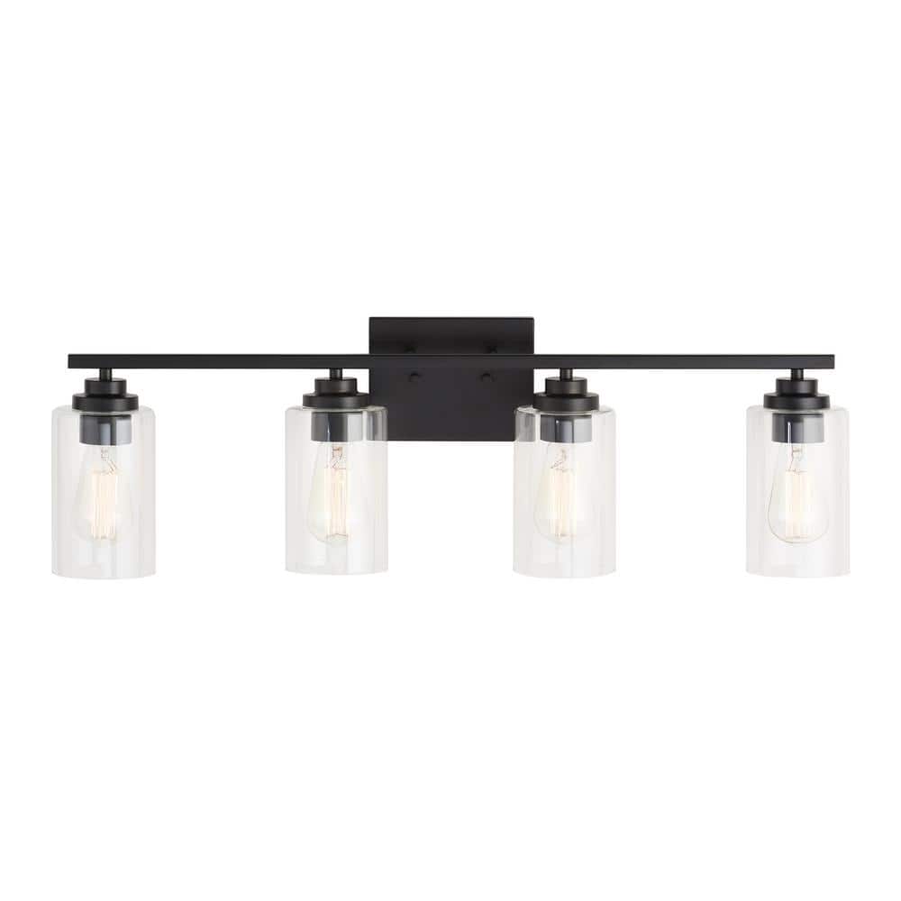 Black Metal and Glass 4-Light Dimmable Vanity Fixture