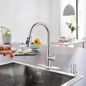 Single-Handle Pull Down Sprayer Kitchen Faucet Soap Dispenser Stainless Steel in Brushed Nickel