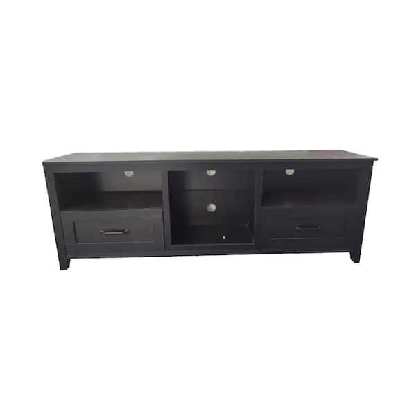 Unbranded 70 in. The Black TV Stand Fits Up To 60 in. with 4-Open Storage Racks and 2-Drawers