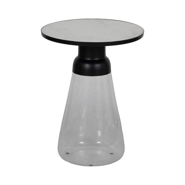 Liv & Skye 16 in. Clear Round Marble Accent Table