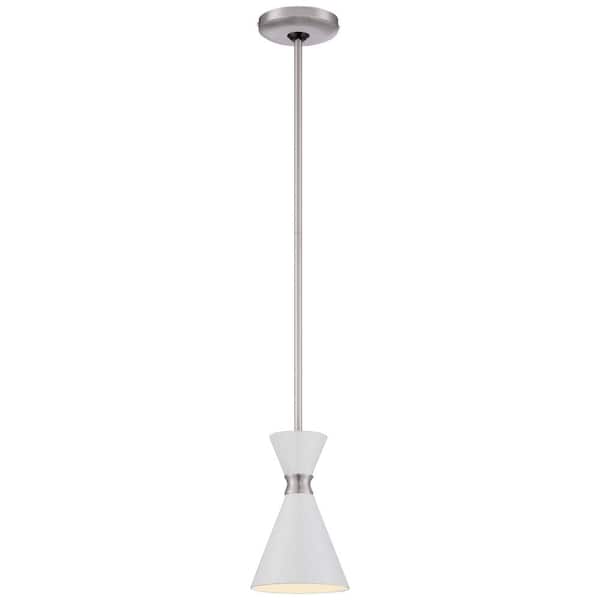 Conic 1-Light Brushed Nickel Mini Pendant with Glitter Gloss White Shade