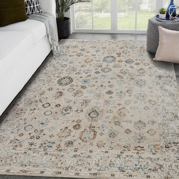 Fairmont 3 x 5 Ivory Floral Pattern Area Rug for High Traffic Living Room Dining Room Bedroom