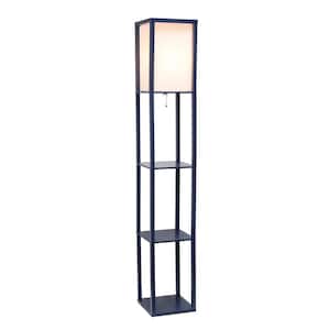 62.75 in. Standard Navy Floor Lamp With Shelf And Linen Shade