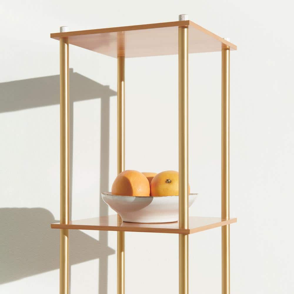 Aria Brass Finish LED Floor Lamp with Wireless Charging & Adjustable Shelves