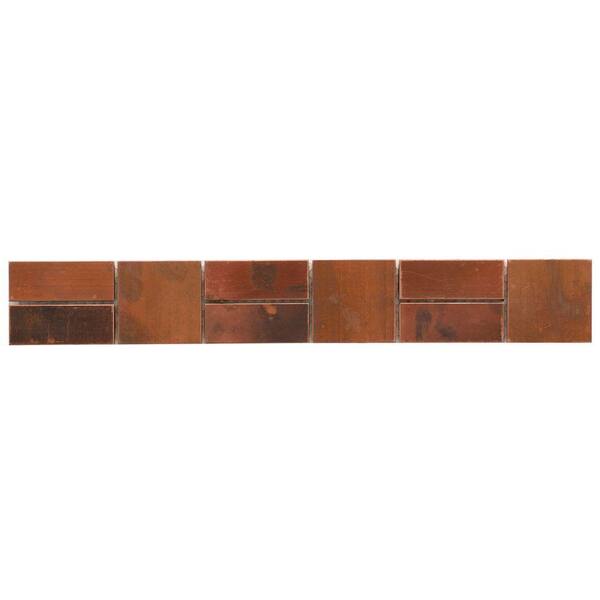 Merola Tile Patina Battery Park 2 in. x 13 in. x 8 mm Copper Mosaic Tile