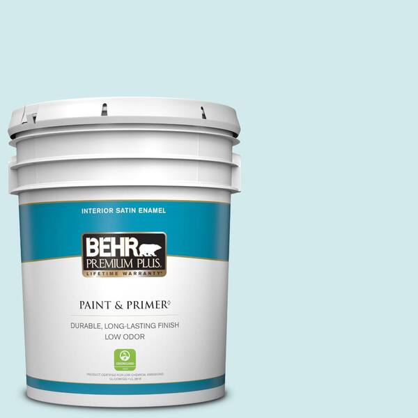 BEHR PREMIUM PLUS 5 gal. #540C-1 Mineral Water Satin Enamel Low Odor Interior Paint & Primer
