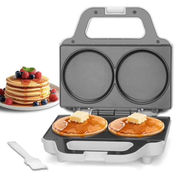 4 in. Mini Pancake Maker Machine with Double Pans for Pancakes, Cookies, Eggs, Arepas, and Breakfast Sandwiches, White