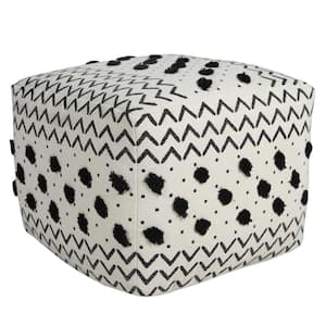 Textured Black / White 18 in. x 18 in. x 14 in. Dot and Geometric Arrow Pouf Ottoman