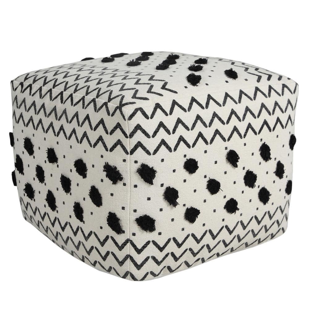 Textured Black / White 18 in. x 18 in. x 14 in. Dot and Geometric Arrow Pou